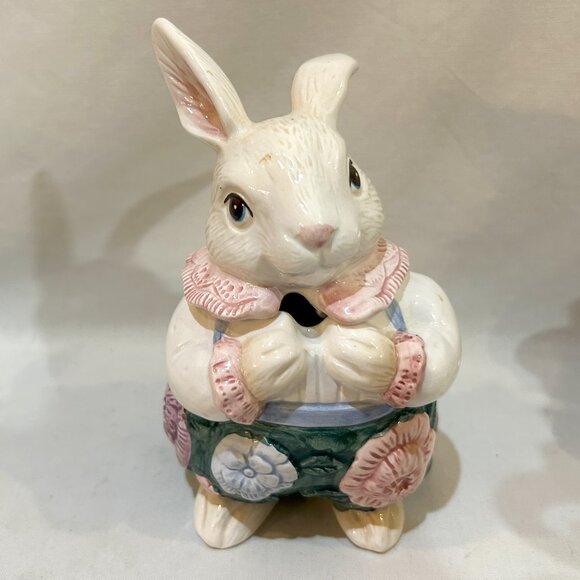 VTG 1991 Fitz Floyd Ceramic Bunny Rabbit Lidded Jam Jar Spring Easter Taiwan - Picture 1 of 8